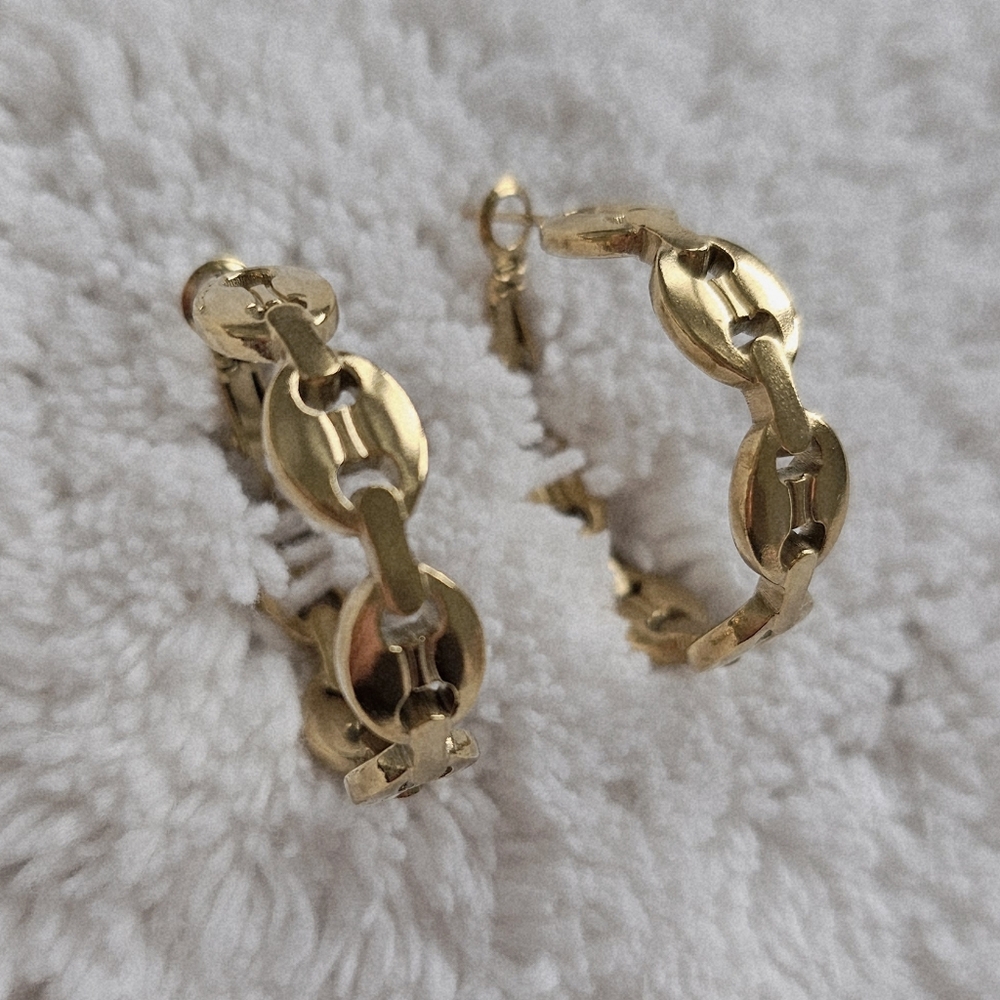 Gold Hoop Stainless Steel Coffee Bean Shape Earrings NWOT